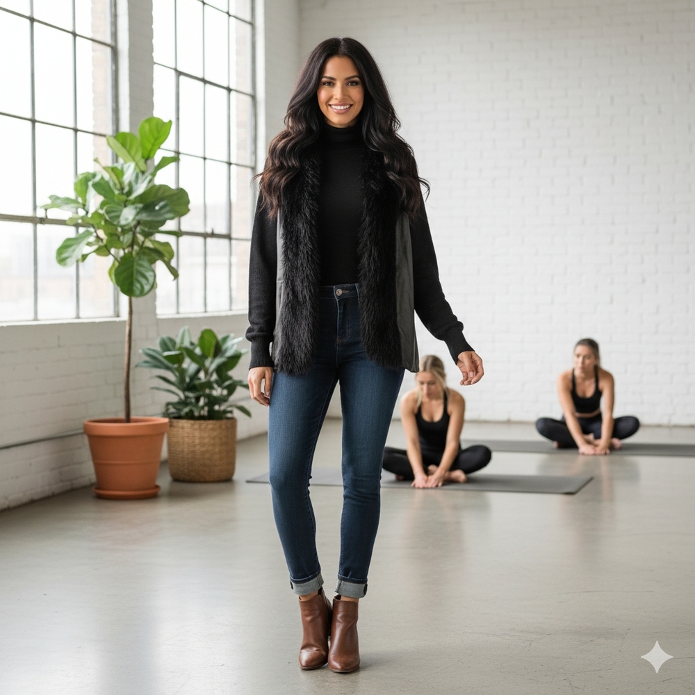 Focus 2000 Faux Fur and Leather Cardigan
